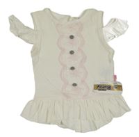 Nové - bílé tričko se světlerůžovou krajkou a gombíky a volnými rameny