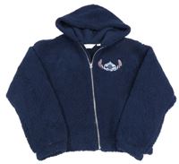 Tmavomodrá huňatá crop bunda se Stitchem a kapucí H&M