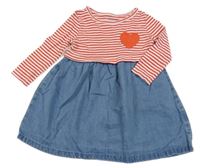 Modro-červeno-bílé riflovo/bavlněné šaty se srdíčkem/kapsou a pruhy carter's