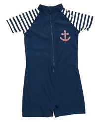 Tmavomodro-bílý UV overal s kotvou a pruhy Playshoes