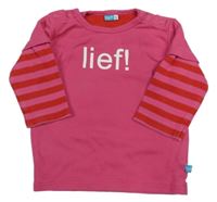 Tmavorůžovo-červené triko s logem a pruhy lief!