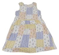 Bílo-světlemodro/růžovo-žluté patchwork šaty s kytičkami H&M