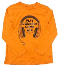 Oranžové triko s nápisem a sluchátky George