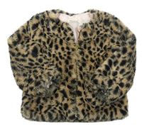 Béžovo-černá chlupatá zateplená bunda s leopardím vzorem H&M