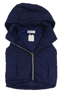 Tmavomdorá šusťáková lehká zateplená vesta s kapucí H&M