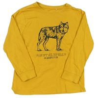 Hořčicové triko s vlkem a nápisy Topolino
