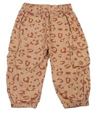 Pudrové plátěné kalhoty s leopardím vzorem 