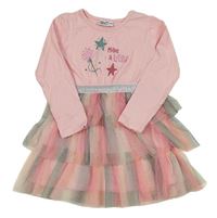 Růžovo-šedé bavlněno/tylové šaty s hůlkami Infinity Kids