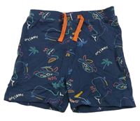 Tmavomodré bavlněné kraťasy se zvířaty a palmami Primark