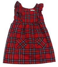 Červeno-černo-bílé kostkované třpytivé šaty s volánky Primark