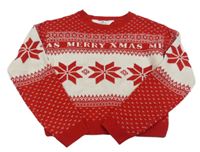 Červeno-smetanový vzorovaný crop svetr s nápisem H&M