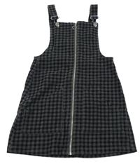 Tmavošedo-černé kostkované manšestrové propínací laclové šaty E-Vie