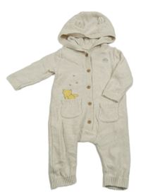 Béžová pletená kombinéza s Púem a kapucí Tu