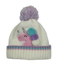 Smetanová pletená čepice s jednorožcem a bambulemi Dunnes
