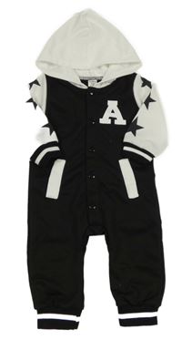 Černo-bílá kombinéza s písmenem a kapucí Shein