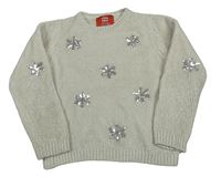 Světlešedý žinylkový svetr s vločkami z flitrů Primark