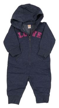 Tmavomodrá melírovaná tepláková kombinéza s nápisem a kapucí Frendz