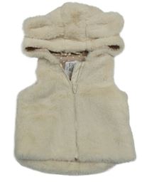 Béžová kožešinová podšitá vesta s kapucí s oušky F&F