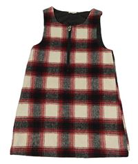 Smetanovo-černo-červené kostkované vlněné šaty F&F