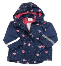 Tmavomodrá šusťáková jarní bunda s beruškami a kapucí Topomini