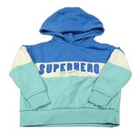 Modro-tyrkysovo-béžová mikina s nápisem a kapucí Pep&Co