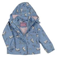 Modrá šusťáková jarní bunda s jednorožci a kapucí Impidimpi