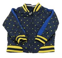 Tmavomodrá prošívaná puntíkatá šusťáková zateplená oboustranná bunda