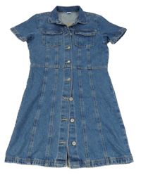 Modré riflové propínací košilové šaty Next