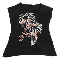 Černé tričko s palmami a nápisem Charles Vögele