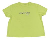 Neonově žluté crop tričko s nápisem s flitry