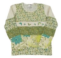 Smetanovo-zelené květované triko s motýly H&M