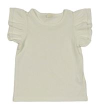 Smetanové žebrované tričko s volány