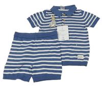 Nové - 2set - Tmavomodro-bílé pruhované pletené polo tričko s Králíčkem Petrem + kraťasy