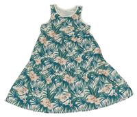 Bílo-zelené bavlněné šaty s listy a květy Name it