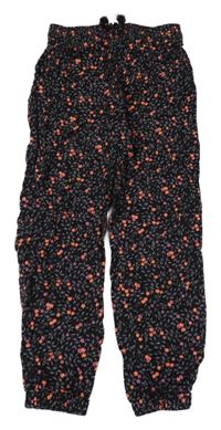 Černé květované lehké kalhoty H&M