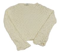 Smetanový perforovaný crop svetr H&M