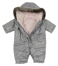 Šedá puntíkatá zimní šusťáková kombinéza s kapucí Mothercare