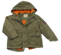 Khaki plátěná jarní bunda s nášivkami a kapucí zn. Rocha John Rocha