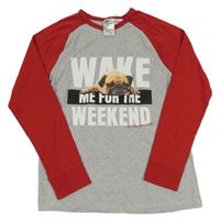 Šedo-červené pyžamové triko s nápisem a psem H&M