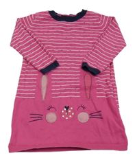 Růžové pruhované perforované svetrové šaty s králíkem George