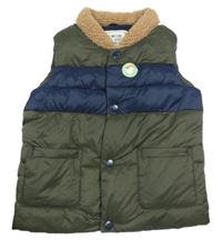 Khaki-tmavomodrá šusťáková zateplená vesta s kapsami Matalan