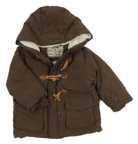 Hnědá šusťáková zateplená bunda s kapsami a kapucí Topomini