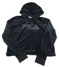 Černá sametová crop mikina s logem a kapucí Fila 