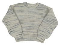 Světlemodro-bílý vlněný melírovaný crop svetr M&S