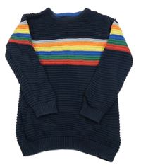 Tmavomodré svetrové šaty s barevnými pruhy Next