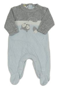 Světlemodro-šedý sametový overal s liškou 