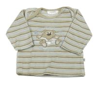 Khaki-modré pruhované sametové triko s medvědem Ergee