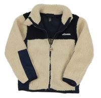 Smetanovo-tmavomodrá huňatá propínací mikina s logem Ellesse