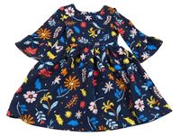 Tmavomodro-barevné květované žebrované šaty St. Bernard