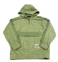 Zelená žebrovaná sametová mikina s kapsou a kapucí 